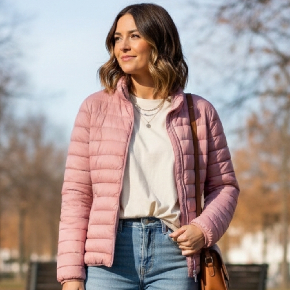 Suzy Shier S Barbiecore Cottagecore Coquette Girl Pink Light Quilted Puffer Coat